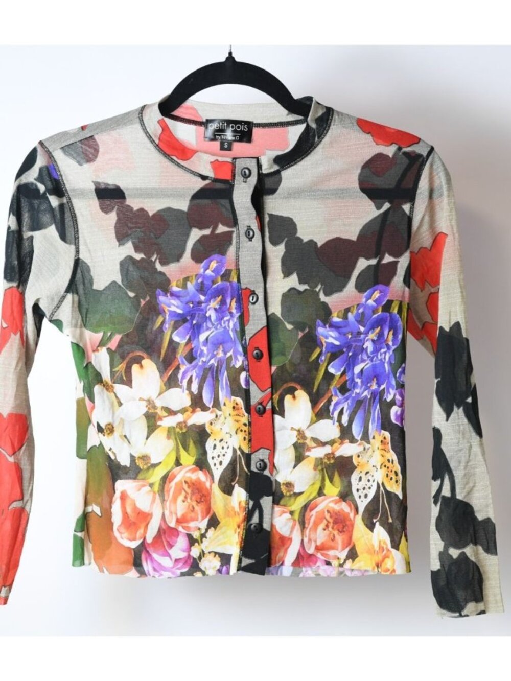 Petit Pois By Viviana G Floral Sheer Cardigan Boho Chic Maximalist Size Small